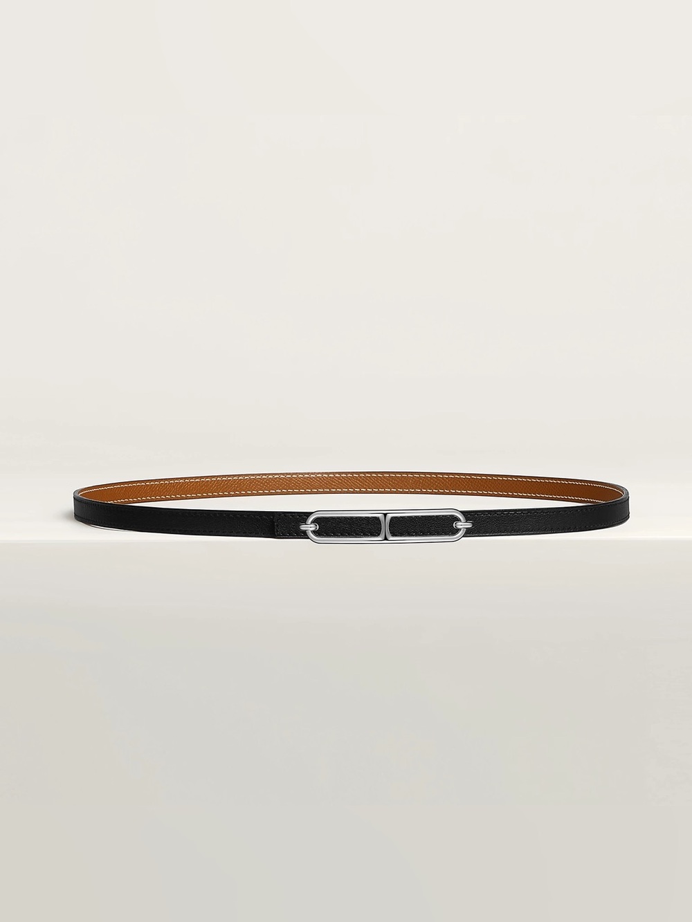 Rare Hermes Roulis Slim Reversible Leather Belt 13mm Silver Orange / Black Noir